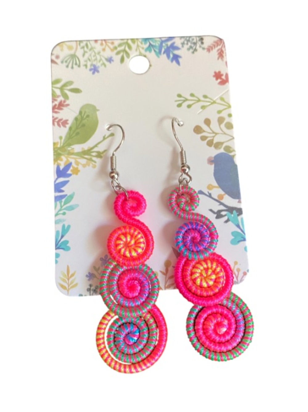 ⭐️NWT ($6 BUNDLE ADD) Bright Pink Multicolor Spiral Drop Earrings